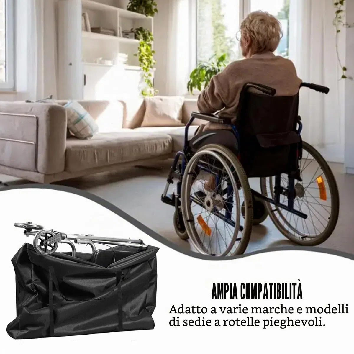 Borsa per il trasporto per sedia a rotelle, 600D per deambulatore, 110 x 74 x 28 cm, grande borsa per il trasporto per deambulatore, walker e sedie da trasporto, borsa da snowboard e scooter