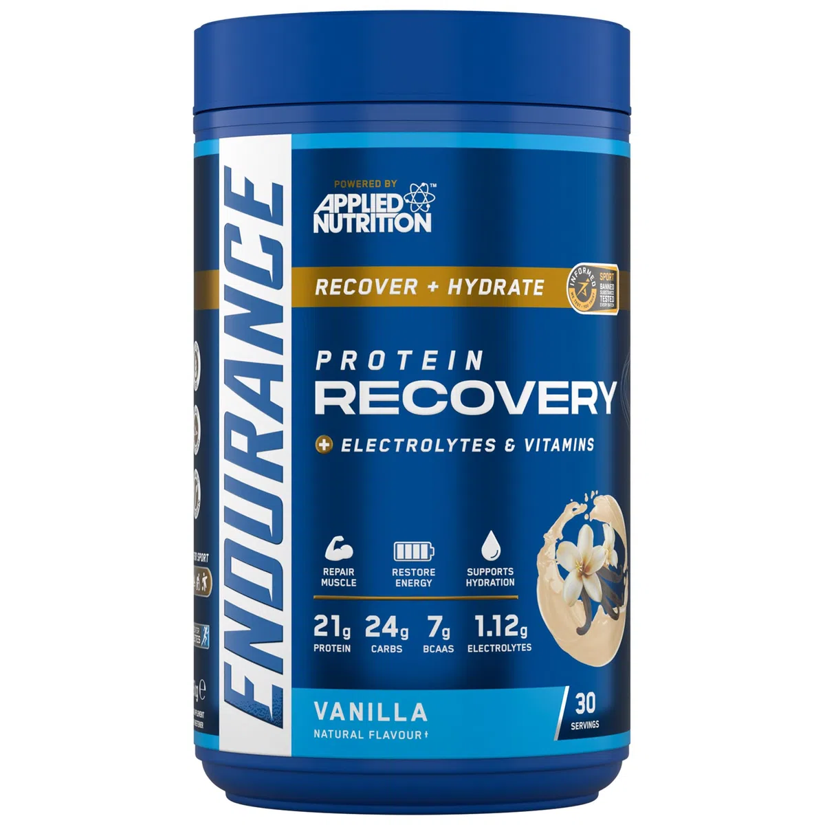 Applied Nutrition Endurance Protein Recovery Vaniglia 1,5 kg con Carboidrati, Elettroliti, BCAA, Vitamine e Minerali - 30 Porzioni - Senza Glutine, Lattosio e Noci - Recupero Muscolare