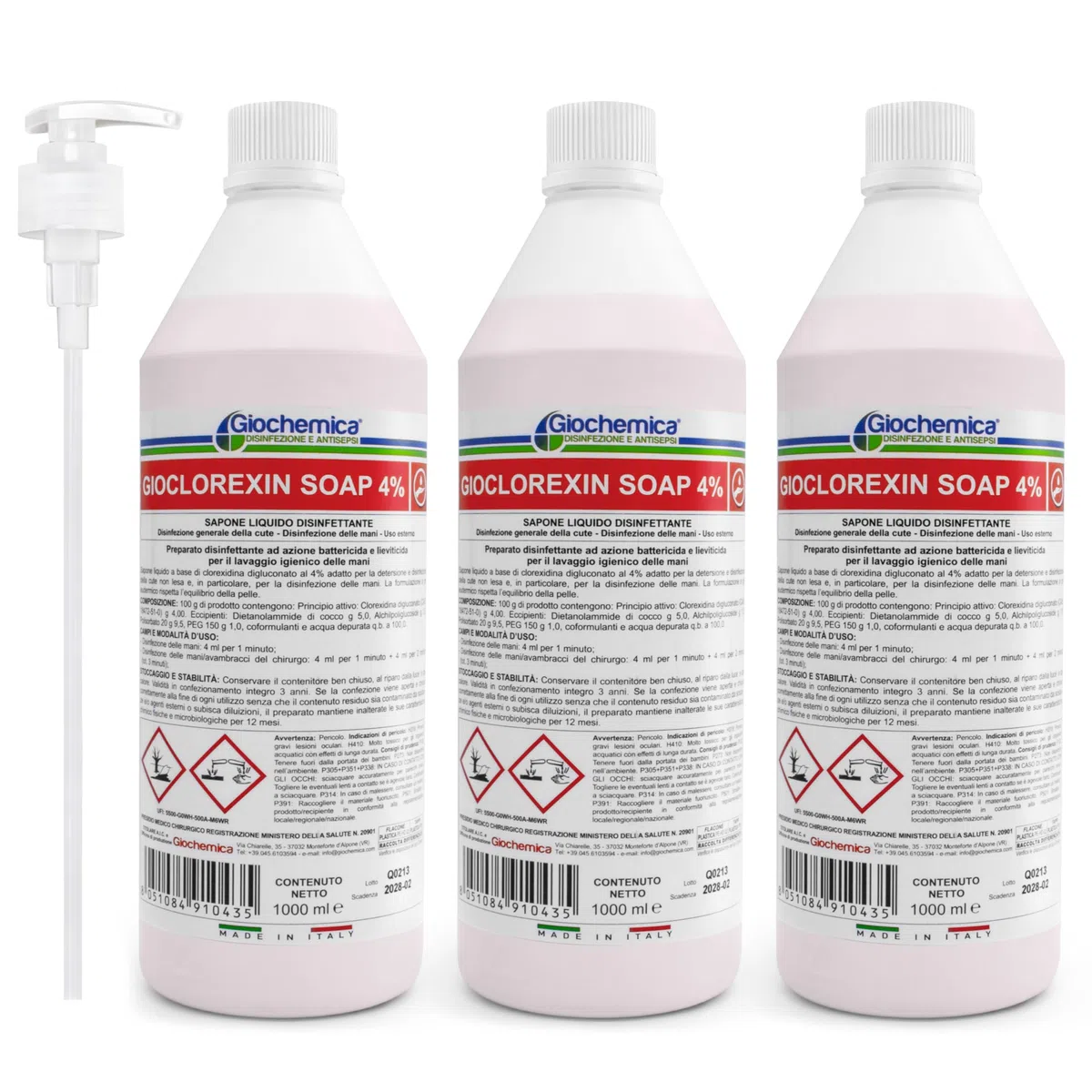 GIOCLOREXIN SOAP 4% Sapone Liquido Disinfettante a Base di Clorexidina 3 Flaconi da 1000