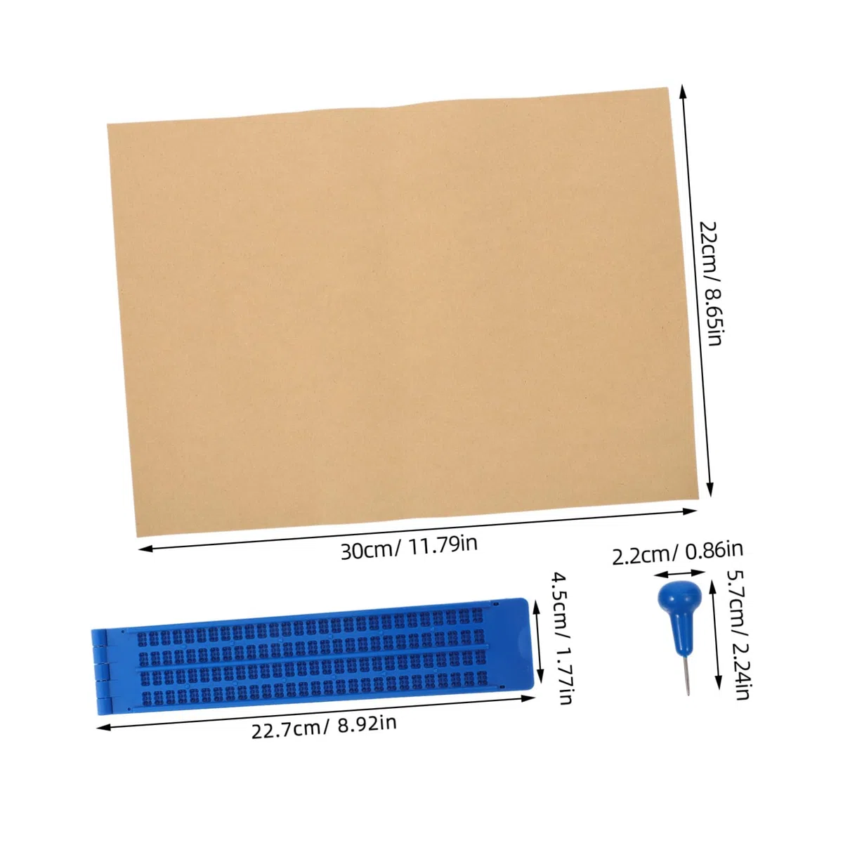 Kit per Scrittura Braille Tavoletta Blu in Plastica, Stilo Portatile Facile da Usare per Non Vedenti, per Apprendimento e Pratica Quotidiana