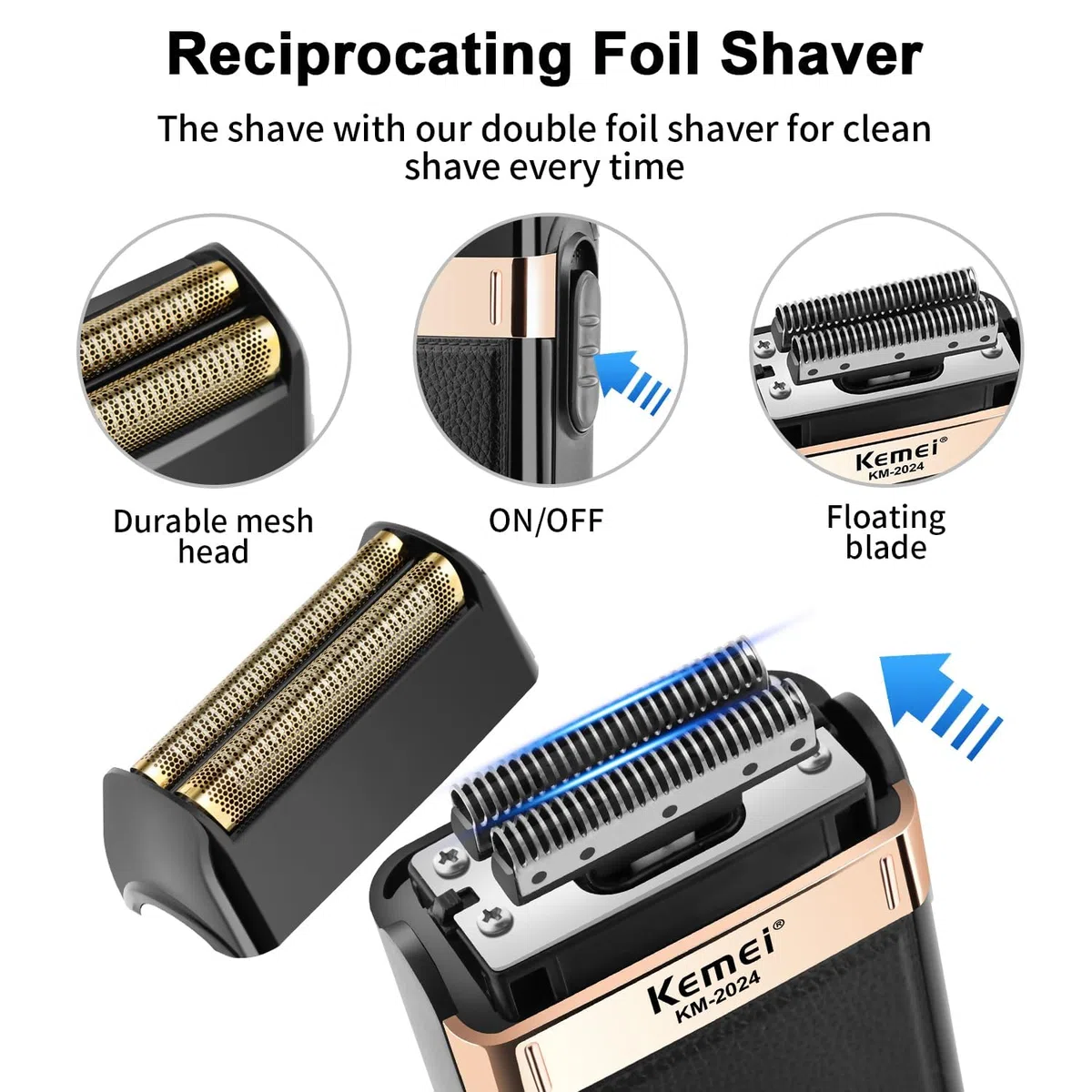 KEMEI Rasoi a lamina per uomo, Rasoio elettrico a batteria, Impermeabile USB Ricaricabile Cordless Electric skin fade barbiere Rasoio a lamina
