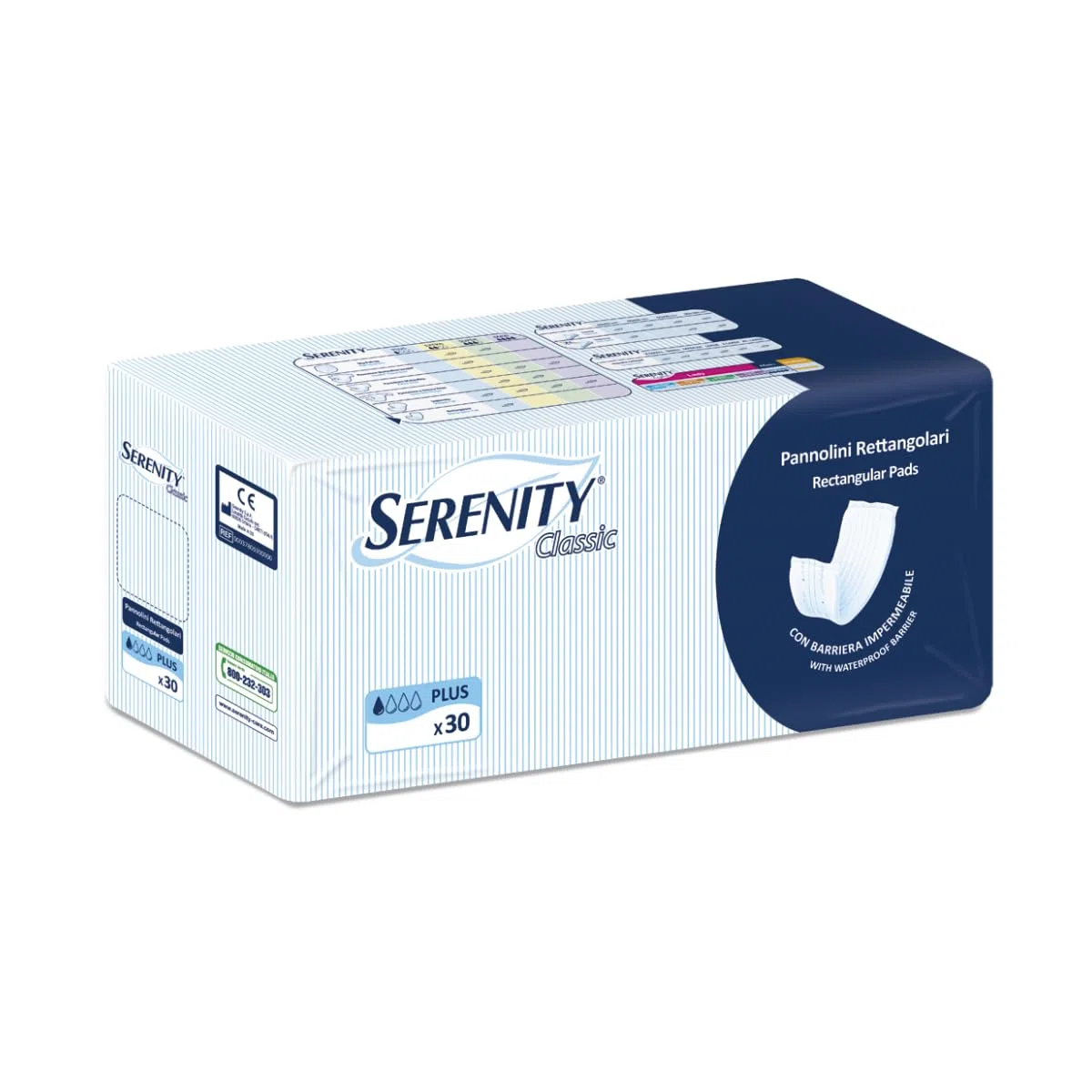 6 x SERENITY 30 Pannoloni Rettangolari Classic Con Barriera 30 PEZZI