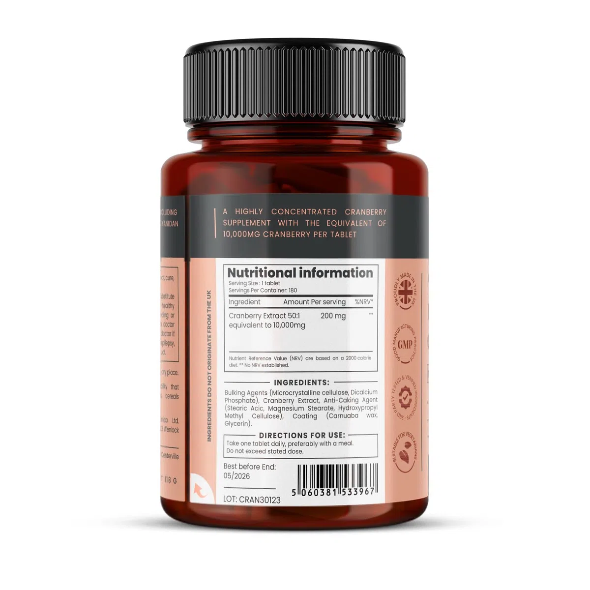 Doppia Concentrazione Estratto di Mirtillo Rosso 10.000mg x 180 Compresse Ultra Concentrate - Fornitura per 6 Mesi!