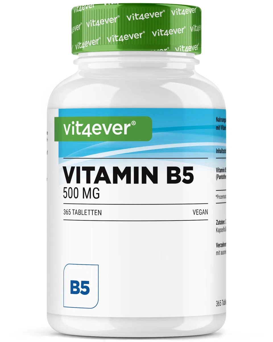 vit4ever Vitamina B5 (Acido Pantotenico) - 500 mg - 365 Compresse - Scorta per 1 anno - Alto Dosaggio - Senza Additivi Indesiderati - Vegano