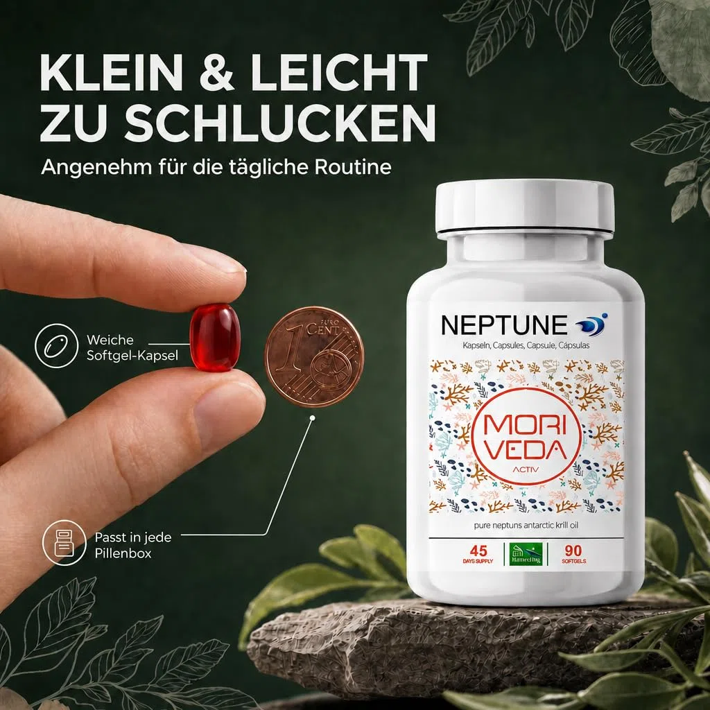 MoriVeda Neptune Capsule di olio di krill, Omega 3-6-9 EPA DHA Antiossidanti, vitamina E, colina, fosfolipidi, elevata biodisponibilità, 90 pezzi