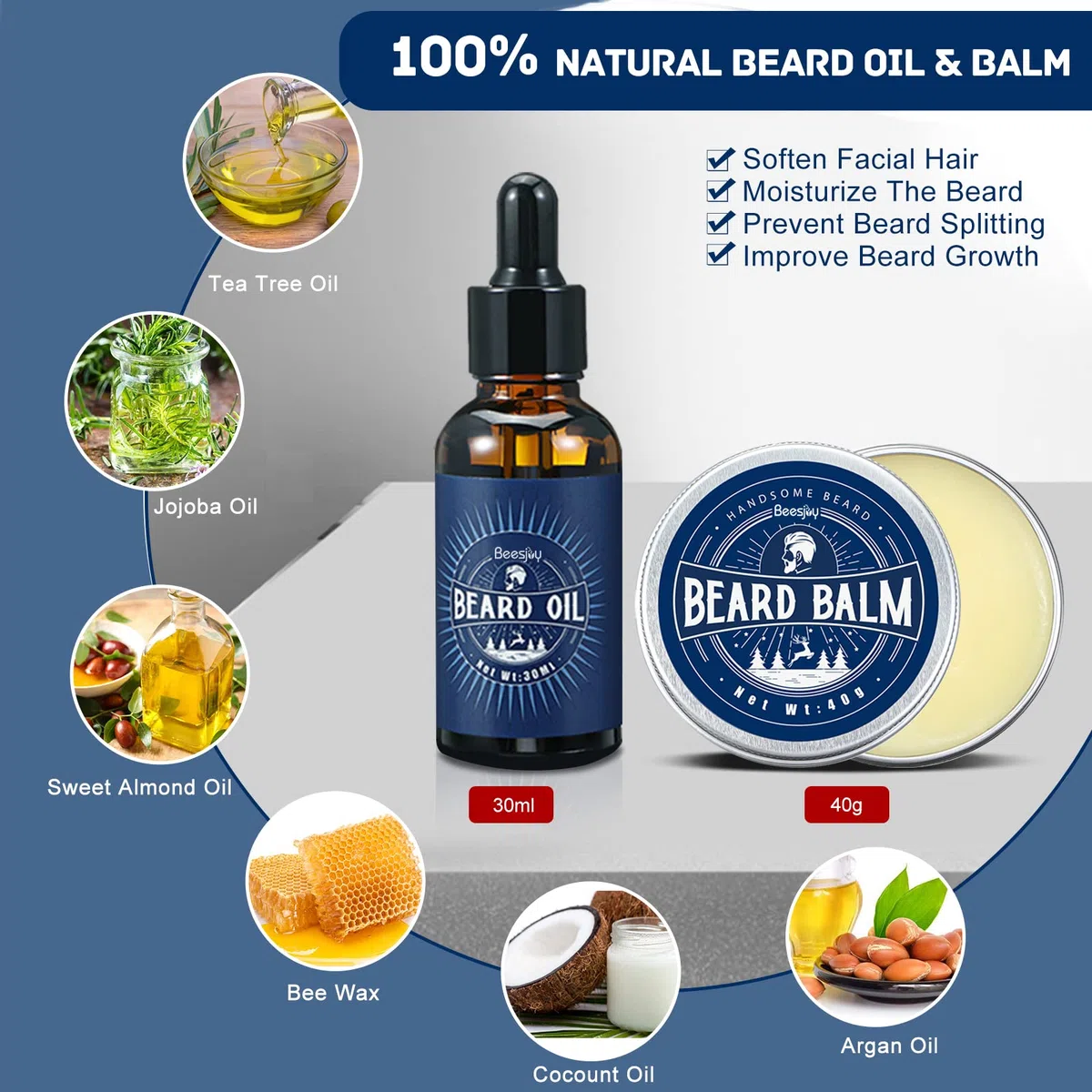 Beesjuy 11 In 1 Kit Barba per Uomo, Kit Barba Uomo Professionale, con 30ML Olio per Barba, 60ML Shampoo per Barba, 40g Balsamo per Barba,Pettine, Spazzola per Barba,Forbici, Regali di Natale Uomo