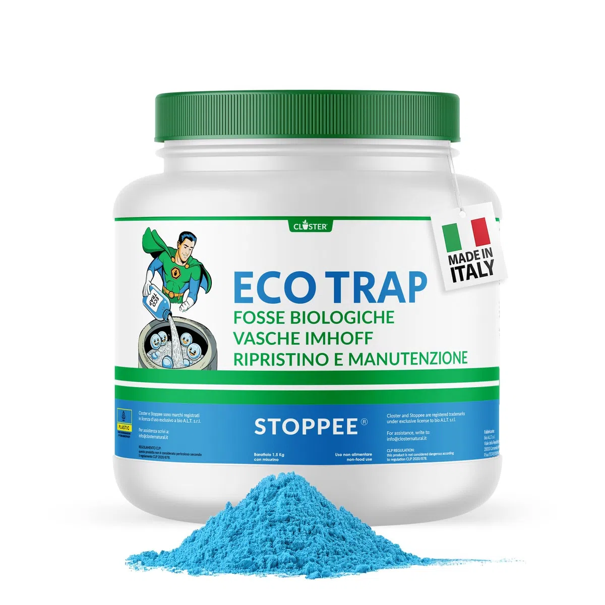 ECOTRAP Attivatore Fossa Biologica 1,5 KG - Made in Italy -Septic Tank - Enzimi per Fosse Biologiche con Dosatore - Pulizia e Manutenzione Circolare Fosse Settiche, Elimina Cattivi Odori e Ingorghi