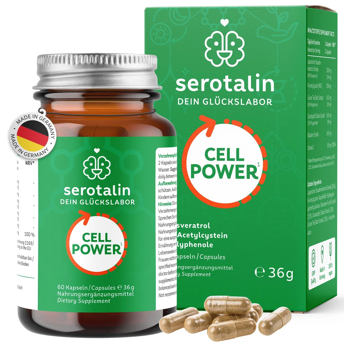 serotalin Active Body Cardio Vital+| Resveratrolo ad alto dosaggio con NAC, vitamina C e polifenoli | 100% vegano & Made in Germany | 1 mese | 60 capsule
