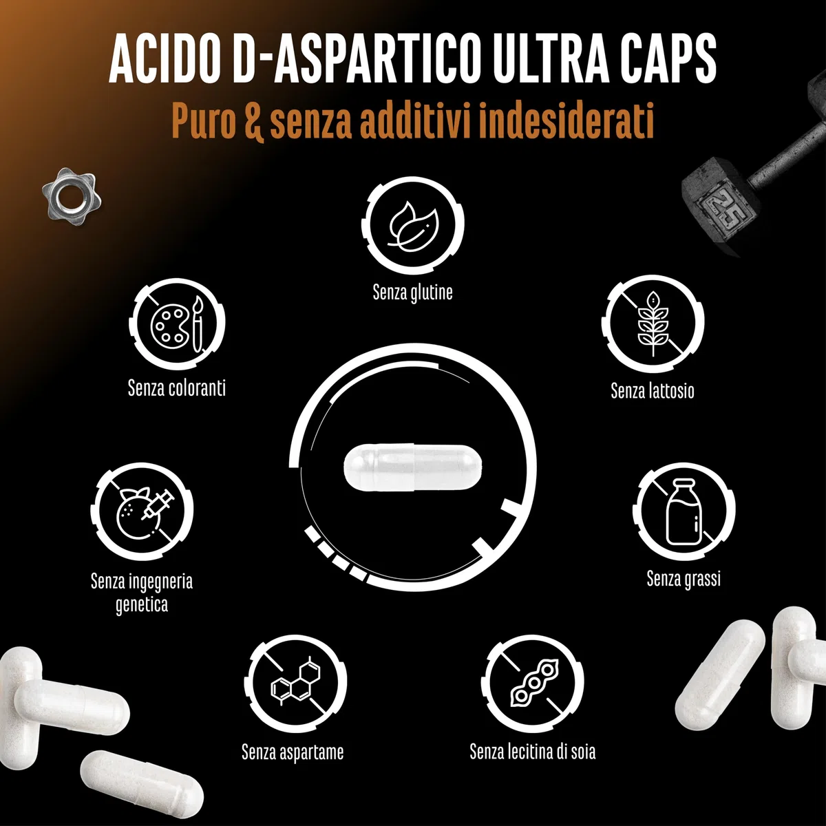 D-Aspartico DAA Ultra Caps - 300 capsule con 1150 mg ad alto dosaggio per capsula - D-Aspartic Acid - Senza additivi indesiderati