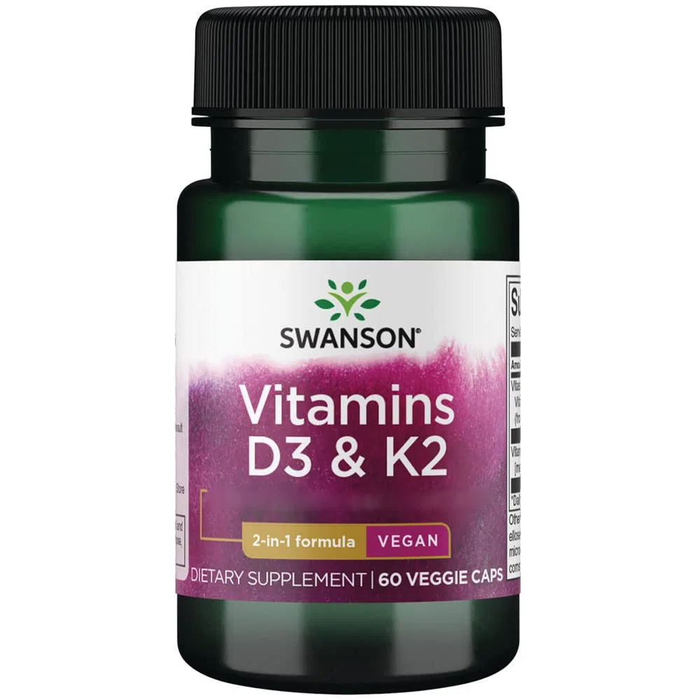 Swanson, Vitamine D3 & K2, Depot, 1 Capsula ogni 2 Giorni, 60 Capsule vegane, Altamente Dosato, Testato in Laboratorio, Senza Soia, Vegetariane, Senza Glutine, Non OGM