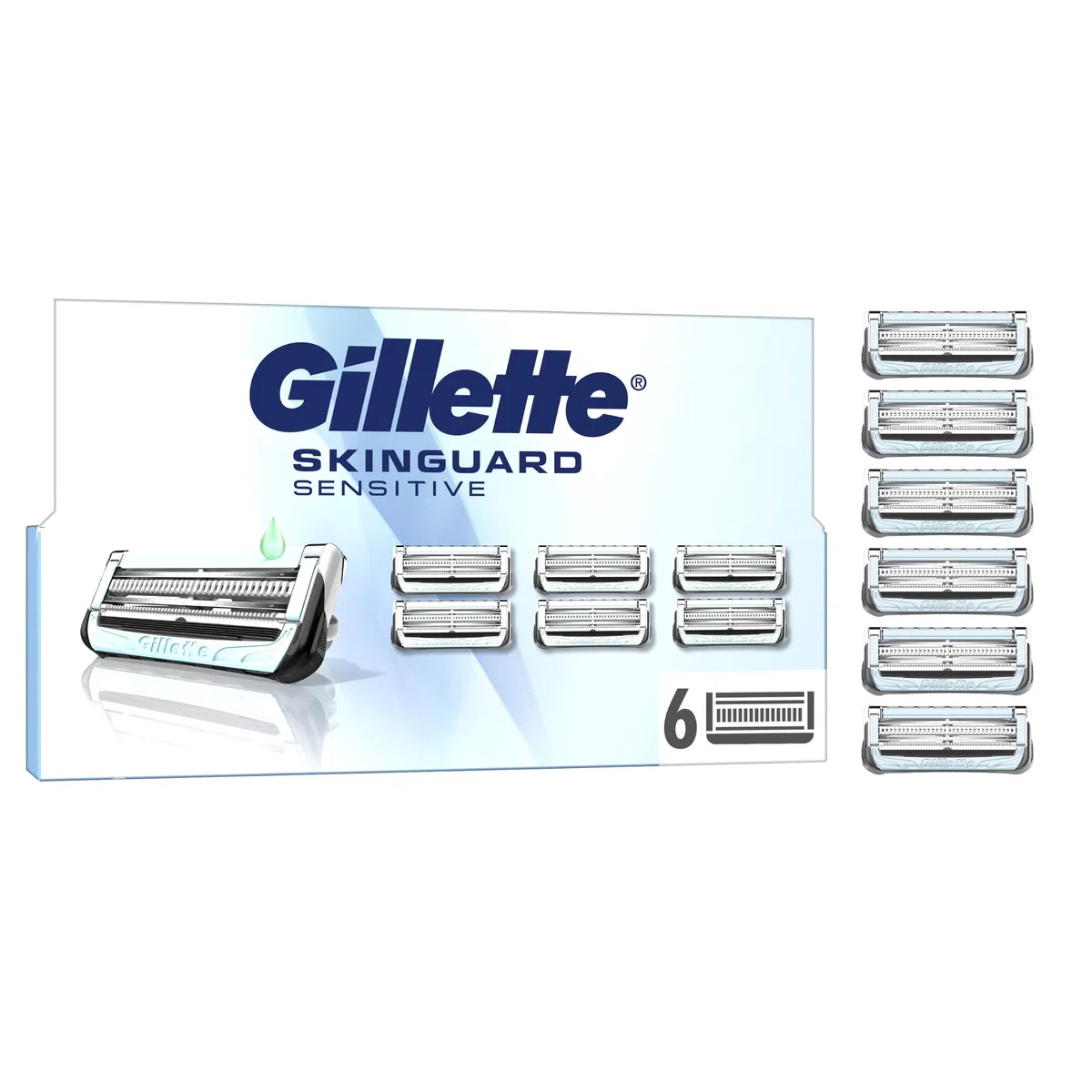 Gillette Skinguard Sensitive Lamette Di Ricambio Per Rasoio Uomo, Striscia Lubrificante Lubrastrip Migliorata, Compatibili Con Manici Fusion, Confezione Da 6