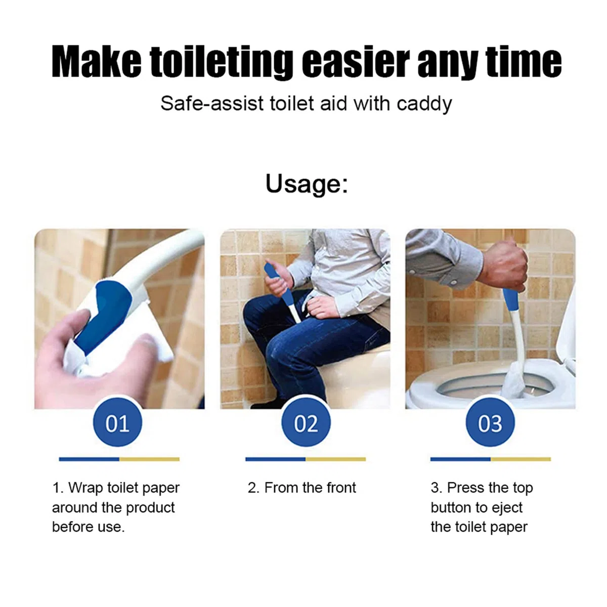 Aiuto per la Toilette per Anziani, Manico Pieghevole per Carta Igienica, 40 cm, per Persone con Disturbi del Rafforzamento del Braccio