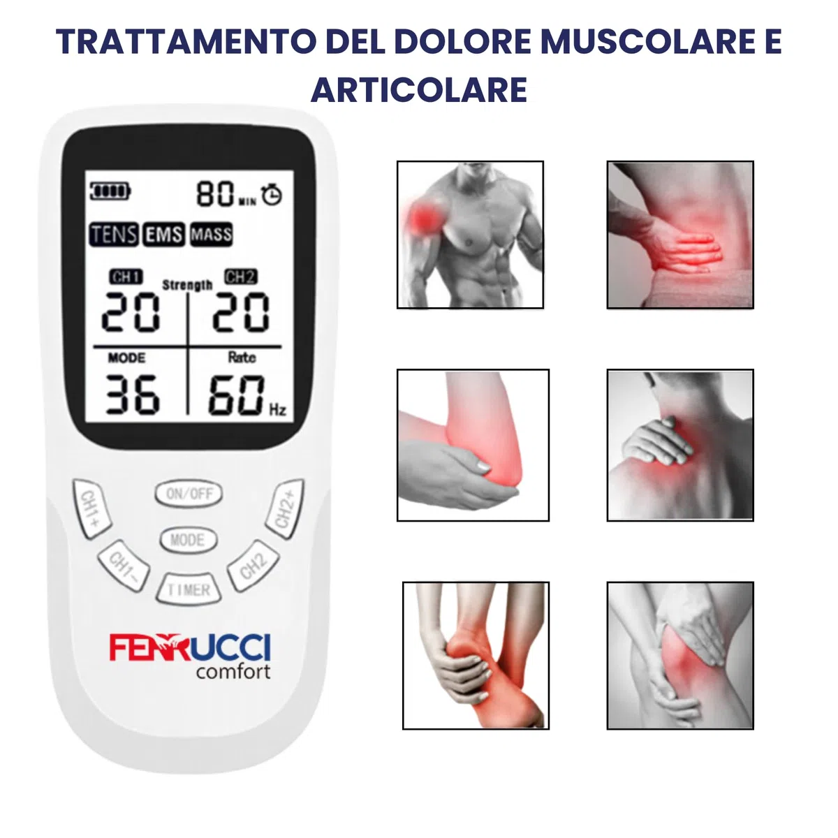 Elettrostimolatore Muscolare TENS, EMS, Massaggiatore 3-in-1, 4 Pads Inclusi, per Sollievo dal Dolore, Relax, 36 mobalità, 20 livelli di intensità, Trattamento Schiena, Collo, Articolazioni, Sciatica