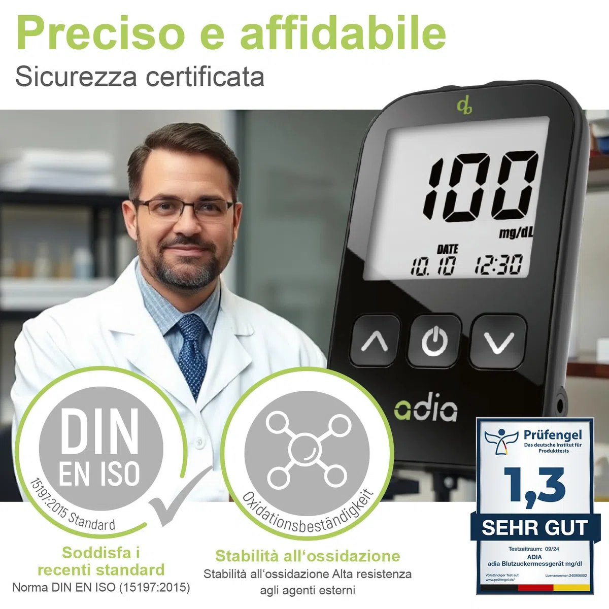 Strisce reattive adia (100 pezzi), per l’automonitoraggio della glicemia in caso di diabete (solo strisce reattive, apparecchio non incluso)