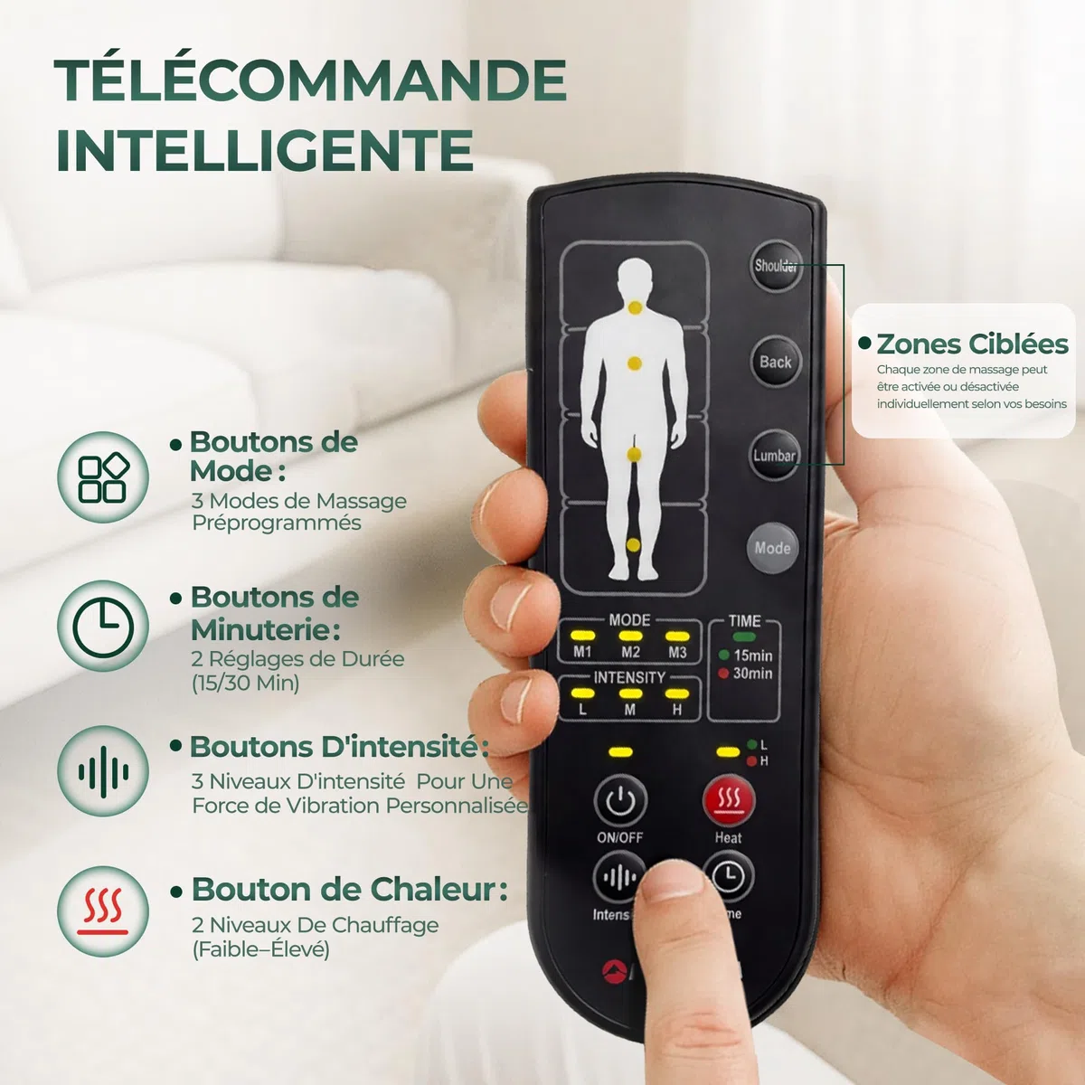 Tappetino massaggiante per tutto il corpo con massaggio Shiatsu e calore | Tappetino massaggiante con 10 motori di vibrazione per schiena e gambe, tappetino relax elettrico per casa e ufficio, verde
