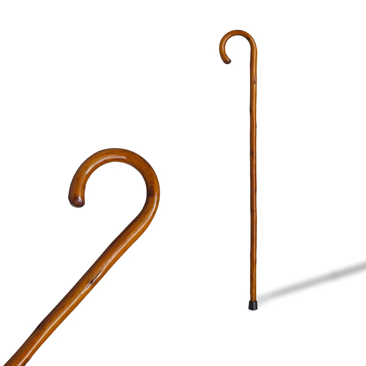 Bastone di supporto Camminare Legno Marrone 92 cm con Manico Curvo e Puntale in Gomma, Baton per Anziani (560)