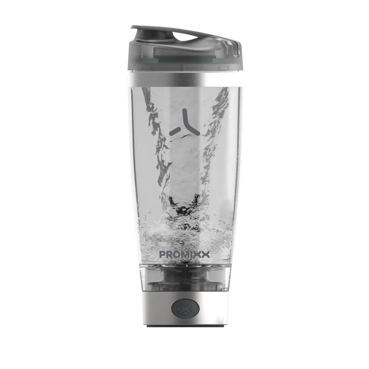 Promixx Pro Shaker Elettrico – 600ml – Acciaio Inox Mixer Vortex Ricaricabile USB-C con X-Blade e Contenitore Integratori – Shaker Senza BPA Facile da Pulire per Fitness e Viaggi – Argento/Grigio