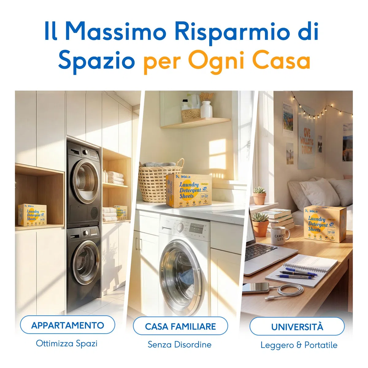 BellaLuce Detersivo in Fogli per Lavatrice – 240 Lavaggi, Detersivo Lavatrice Fogli Ecologico Senza Plastica, Ipoallergenico per Casa e Famiglia, Profumo Fresco di Lino