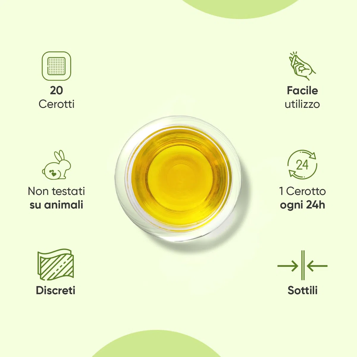 Olio di Canapa in 20 Cerotti Non Testati su Animali (1 ogni 24 ore), Sottili, Discreti, Cerotti all'Olio di Semi di Canapa Prodotti in UK, Pratico Utilizzo, Applicazione Esterna e Solo su Alcune Zone