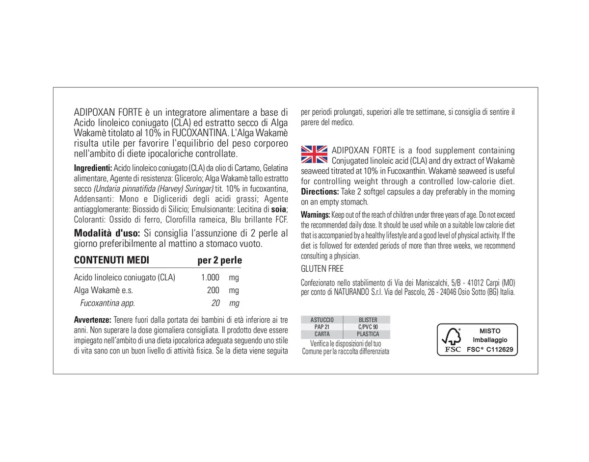 Naturando Adipoxan Forte - integratore alimentare Trattamento pancia e fianchi - 30 capsule