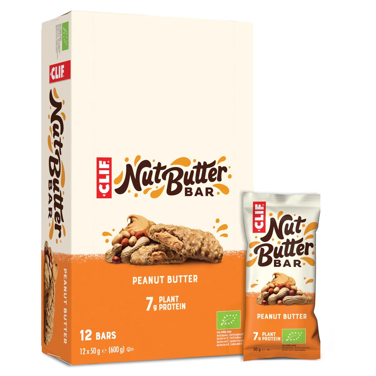 CLIF Nut Butter Bar | Barretta Proteica con 7g di Proteine ​​Vegetali | Peanut Butter | Snack Bar Biologiche | 12 x 50 g