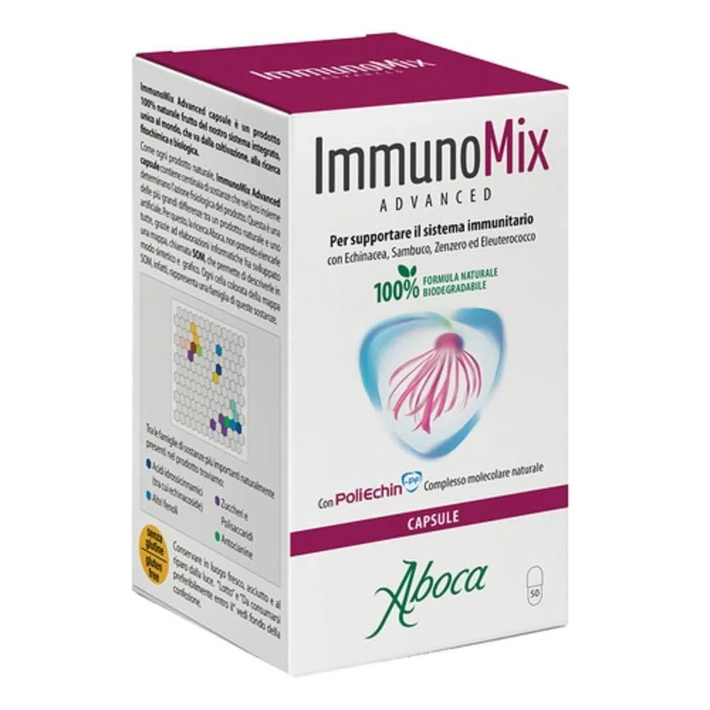 Aboca Immunomix Advanced 50 Capsule - Integratore Alimentare Per Supportare il Sistema Immunitario con Echinacea, Sambuco, Zenzero ed Eleuterococco