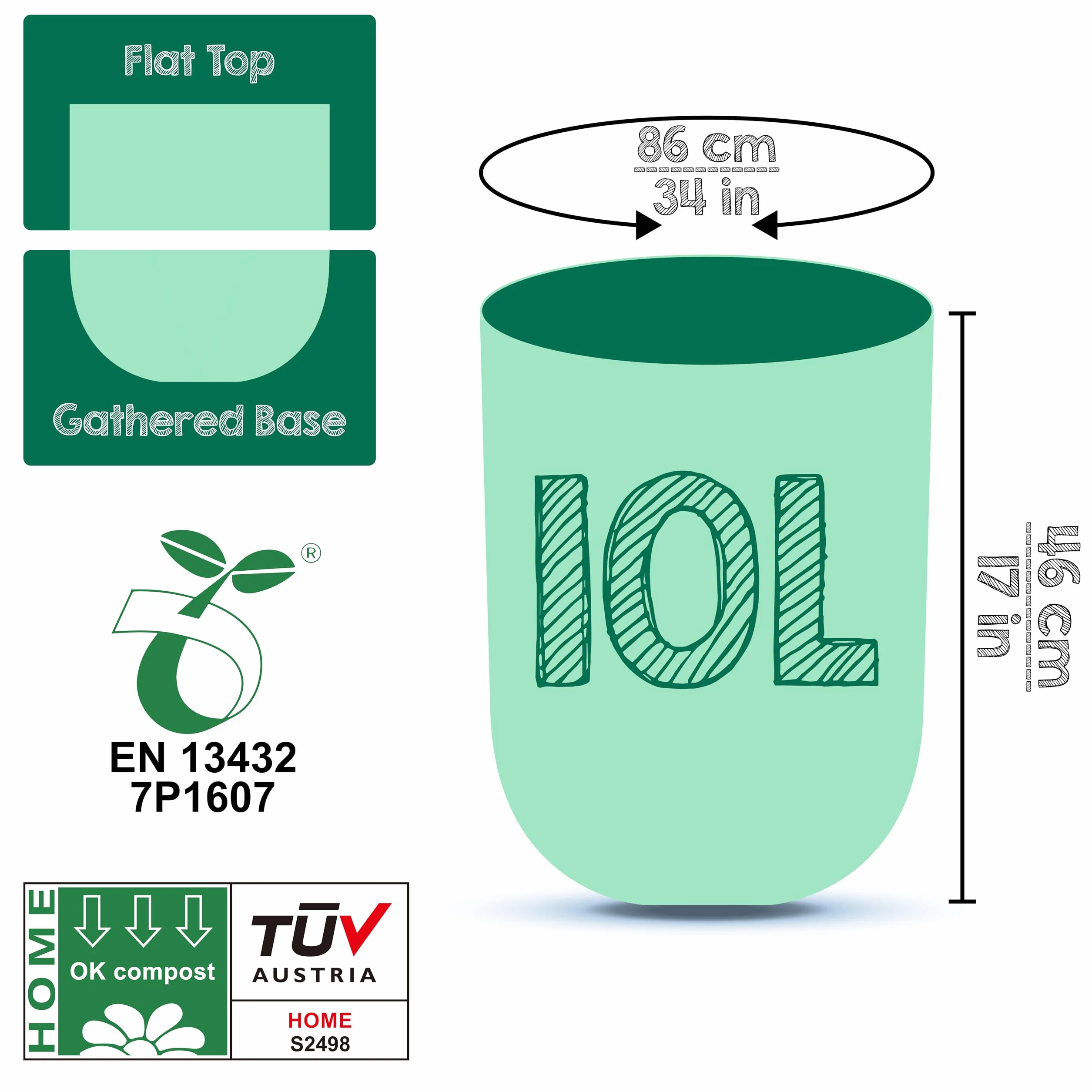 Greener Walker 100% compostabile biodegradabile 10L sacchi per Rifiuti Alimentari da Cucina-150 Sacchetti