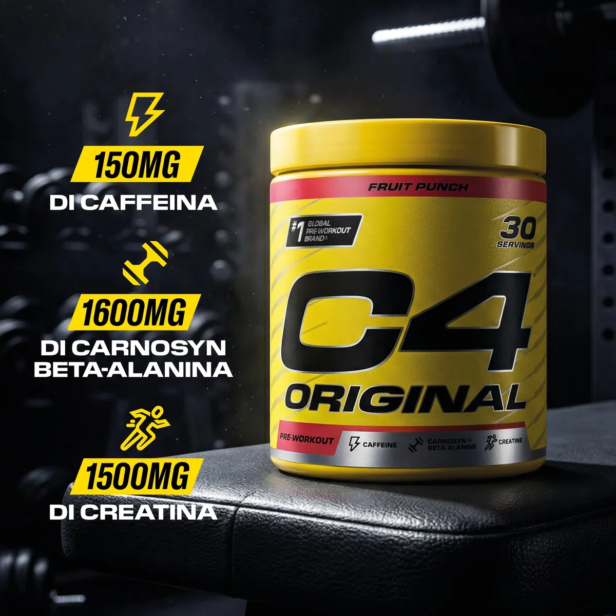C4 Original Beta Alanine Sports Nutrition Pre Workout Powder per uomini e donne | I migliori integratori per bevande energetiche pre-allenamento | Creatina monoidrato | Margarita alla fragola |30 porz
