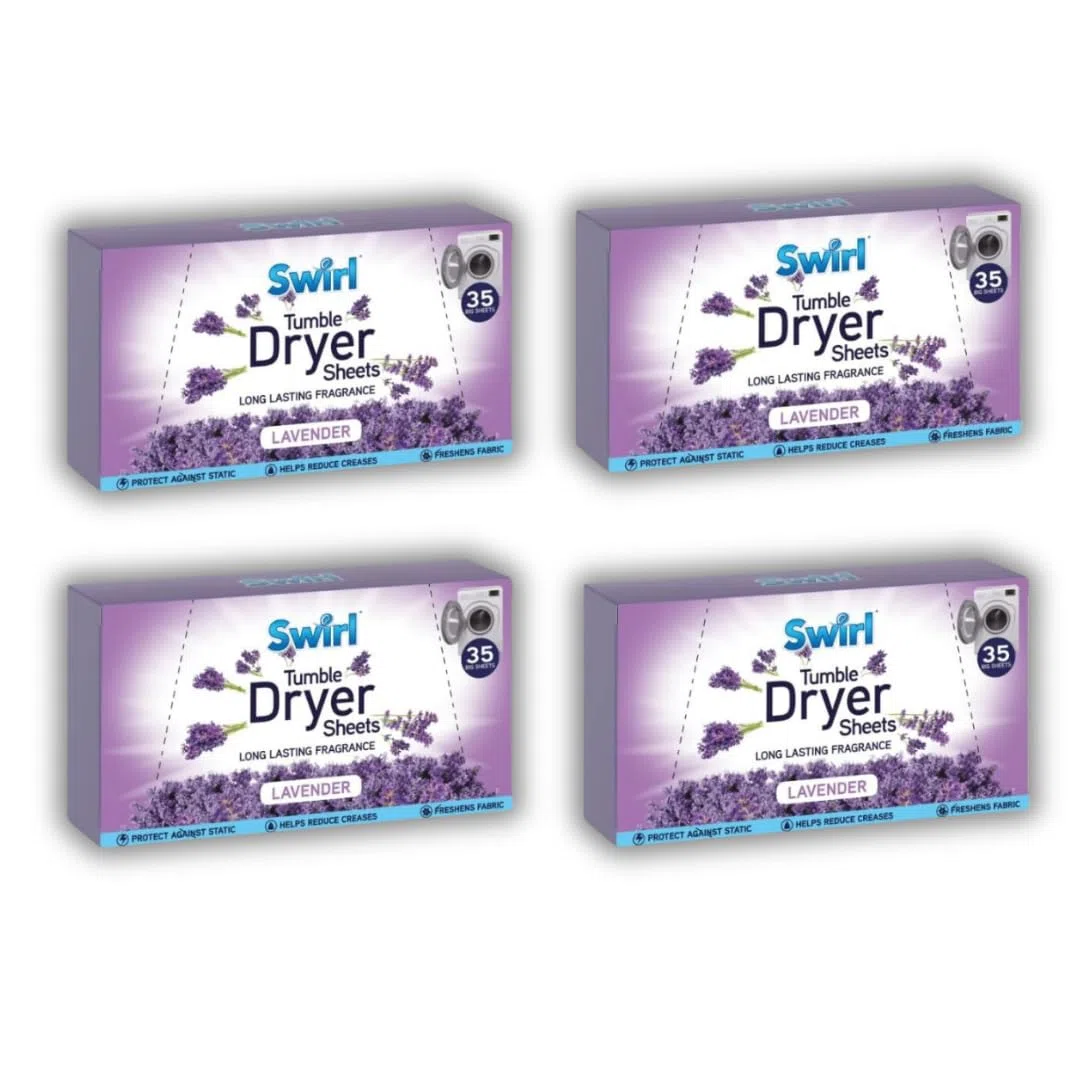 SOTL® 4 fogli per asciugatrice Swirl Lavanda 40 fogli per confezione, ammorbidente a lunga durata, freschezza, controllo statico, ecologico