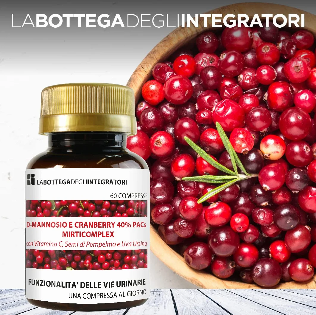 D - Mannosio e Cranberry 40% PAC Mirti Complex con Semi di Pompelmo, Uva Ursina e Vitamina C | 240 compresse 1 al dì | Mirtillo Rosso ad Alto Dosaggio