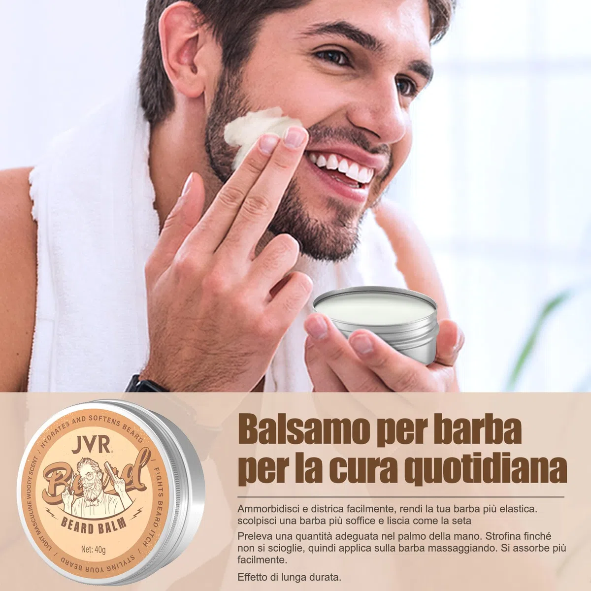 Kit Barba per Uomo, JVR Set Cura Barba, Regalo Cura della Barba Professioni con Olio, Balsamo e Spazzola, Leviga la barba, idrata e aggiunge lucentezza e styling (Giallo)