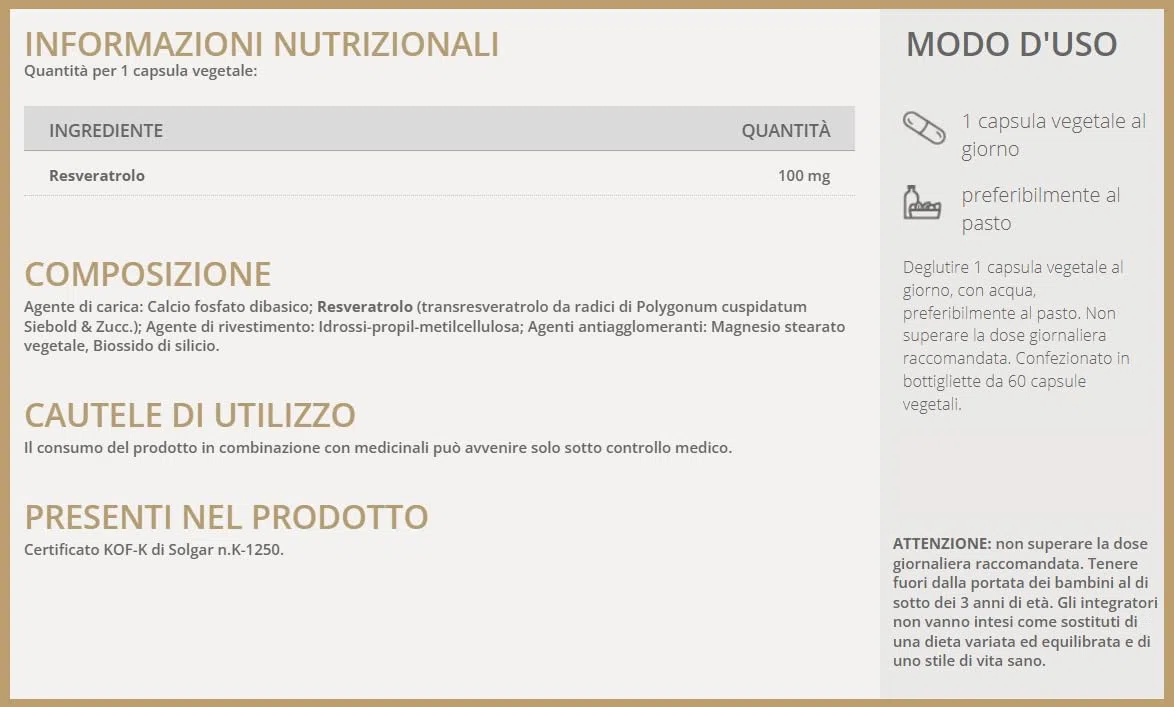 Solgar RESVERATROX – Resveratrolo 100 mg da Polygonum cuspidatum, 60 capsule vegetali