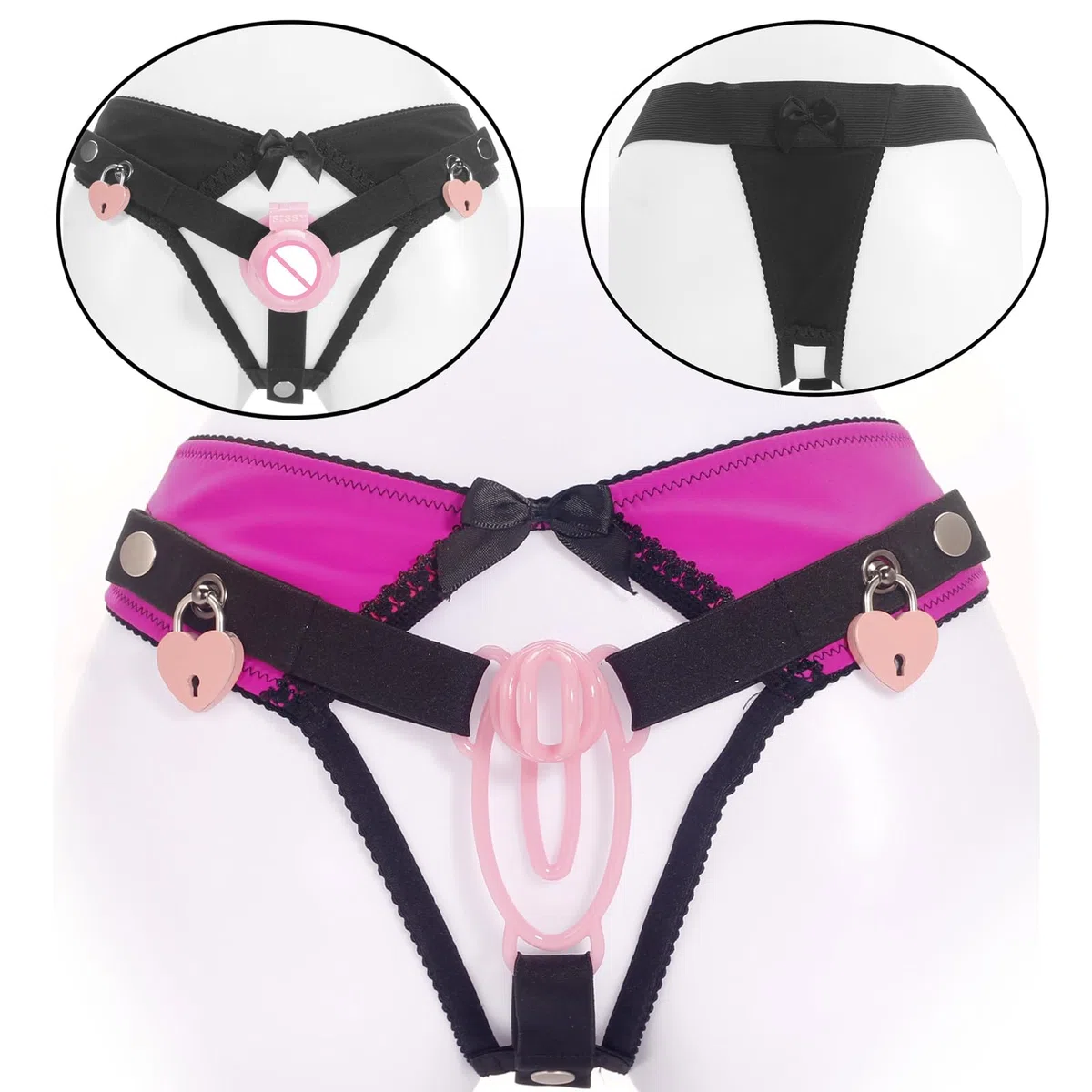 Cintura di castità per uomini, mutandine di castità sissy per l'uso con la gabbia del pene e l'anello del pene, cintura di castità SM giocattoli sessuali per gli uomini (Pink+Lock,M)