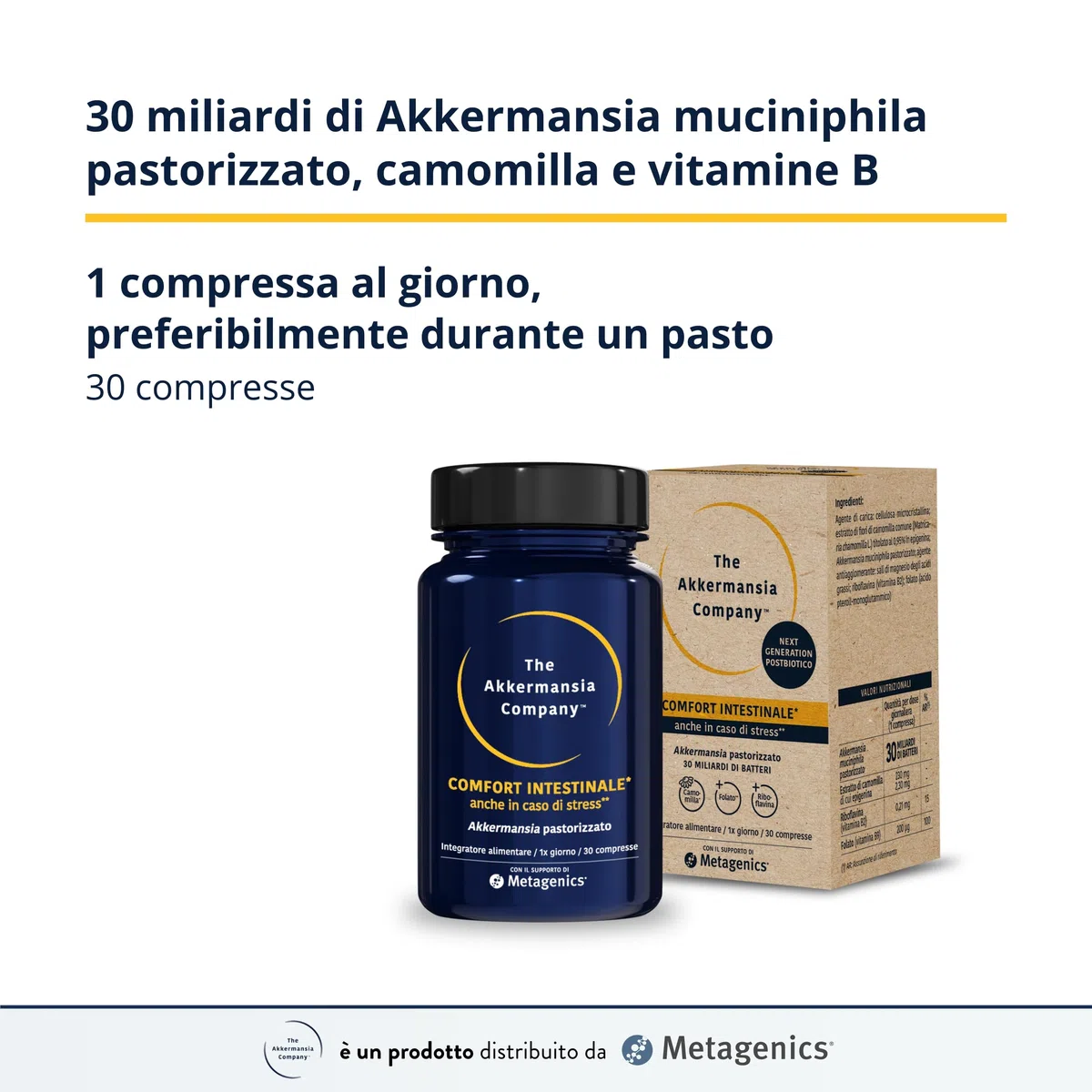 Akkermansia Intestino - Comfort Intestinale Anche in Caso di Stress - 30 Compresse