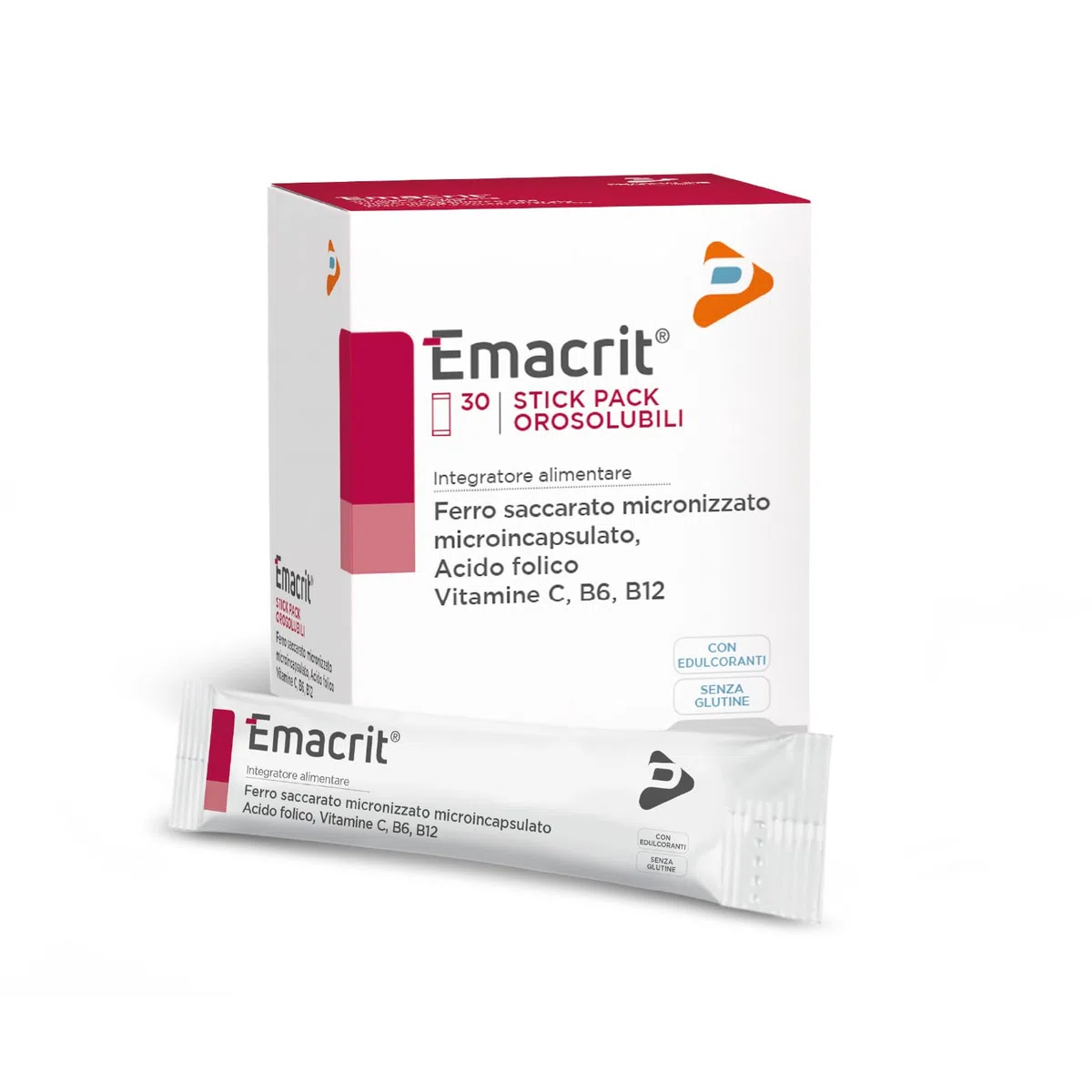 Pharma Line EMACRIT Stick – Integratore Alimentare di Ferro con Acido Folico, Vitamine C, B6 e B12 ad Alta Assimilabilità, 30 Stick Pack Orosolubili