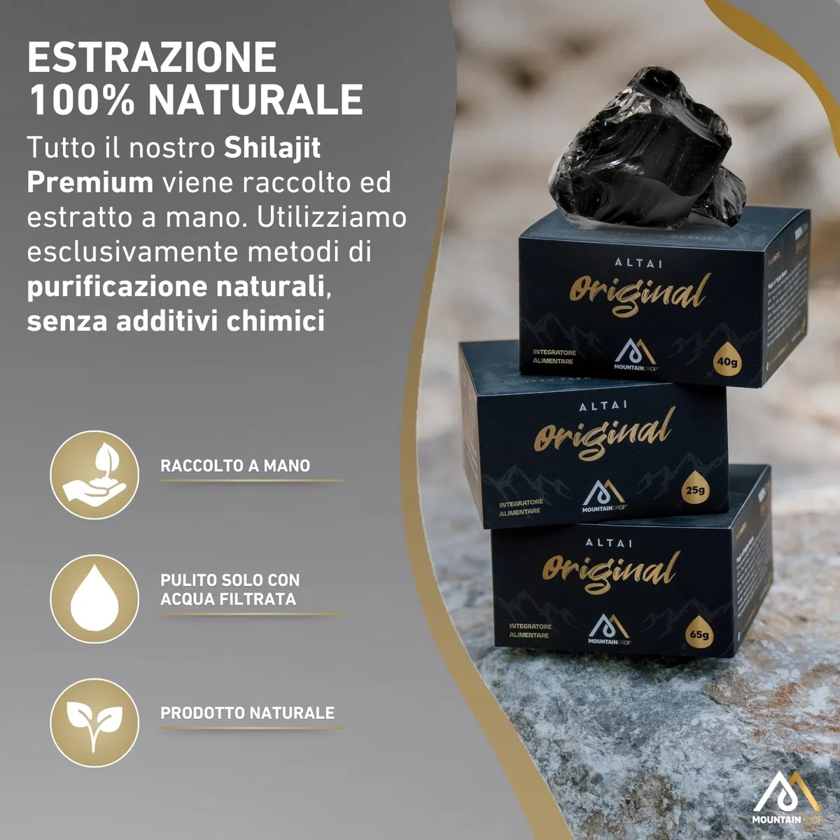 SHILAJIT, 40 g (fornitura 3-5 mesi), resina Shilajit naturale e pura. Raccolta a mano e realizzata a mano in un barattolo di vetro viola protettivo, supplemento ayurveda per il benessere, testato UE