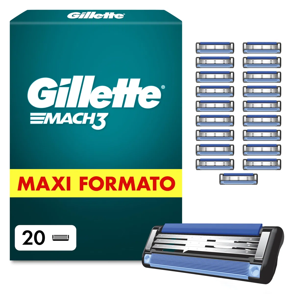 Gillette Mach3 Base 20 Lamette di Ricambio per Rasoio Barba Manuale, con Striscia Lubrificante una Scorrevolezza Fluida e Rivestimento della Lama Progettato Ridurre