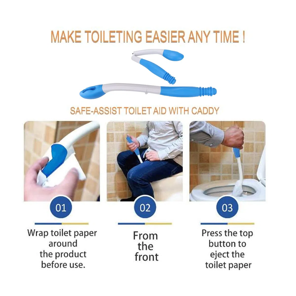 Tergicristallo Inferiore Pieghevole, Ausili per la Toilette Autoassistiti per Pulire Ausili per la mobilità del Bagno per Disabili e Anziani Portata del Tergicristallo con Manico
