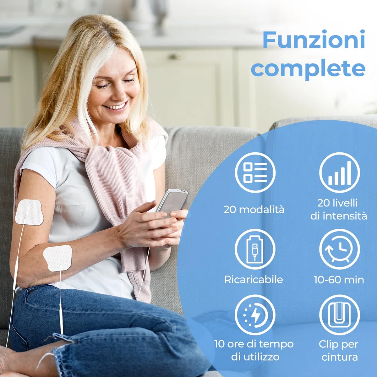 AUVON Elettrostimolatore Muscolare, TENS Elettrostimolatore a Doppio Canale con 20 Modalità e 10 pezzi di Elettrodi TENS con Design Brevettato per Alleviare il Dolore a Schiena, Collo e Spalle