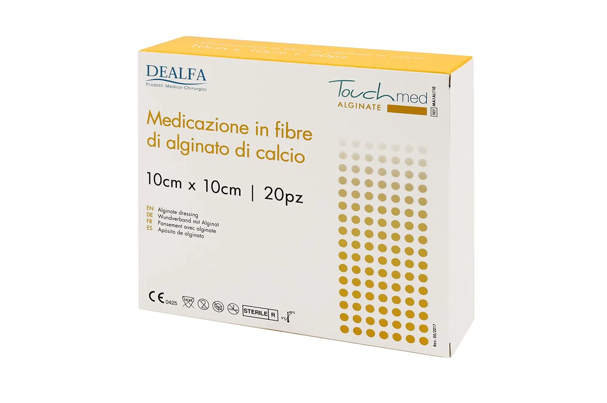 TOUCHMED Medicazione Sterile in Fibre di Alginato di Calcio - 10x10 cm - Elevata Assorbenza - Azione Emostatica - Monouso - Busta Singola da 1 Pezzo - Confezione da 20 Buste