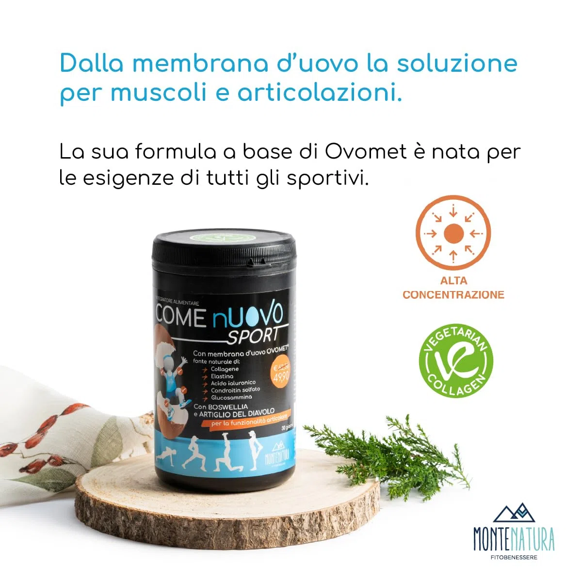 MONTENATURA® COME NUOVO SPORT Integratore Articolare Potente (30 Giorni) per Sportivi. Con OVOMET (Collagene, Acido Ialuronico), Boswellia e Artiglio del Diavolo. Antinfiammatorio, Senza Glutine.