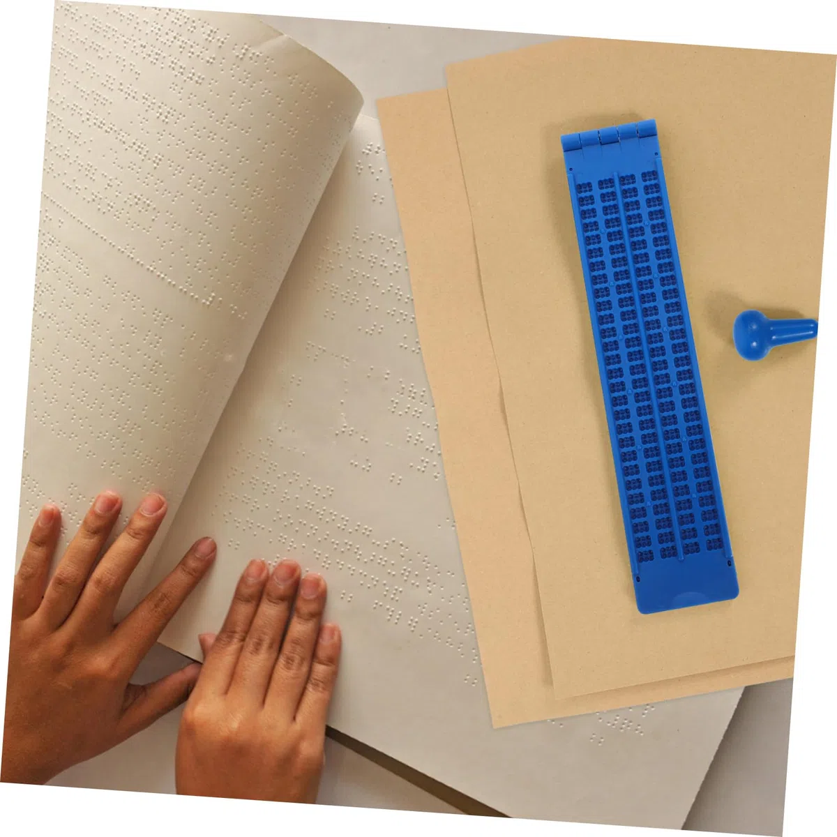 Kit per Scrittura Braille Tavoletta Blu in Plastica, Stilo Portatile Facile da Usare per Non Vedenti, per Apprendimento e Pratica Quotidiana