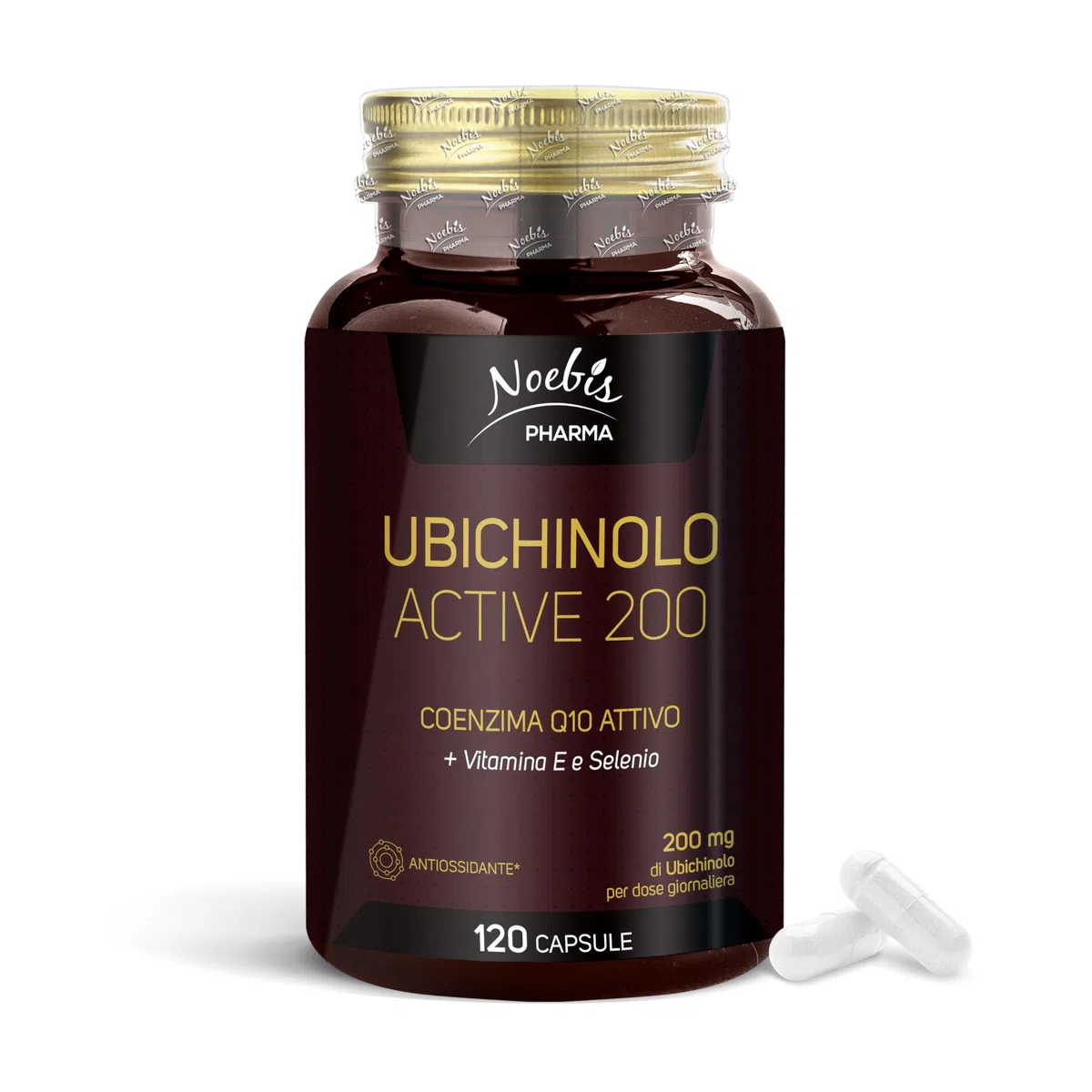Noebis Pharma Ubiquinolo Active 200 – 120 Capsule (1 x 120) con Vitamina E e Selenio – Coenzima Q10 Attivo – Confezione Singola