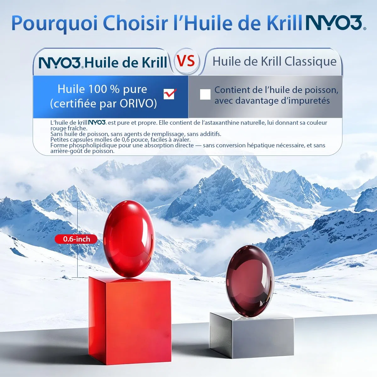 NYO3 Olio di Krill 1000mg Omega 3 EPA & DHA, Olio di Krill Antartico puro con Astaxantina, supporta il cervello, la pelle e il sistema immunitario, testato in laboratorio,90 capsule molli