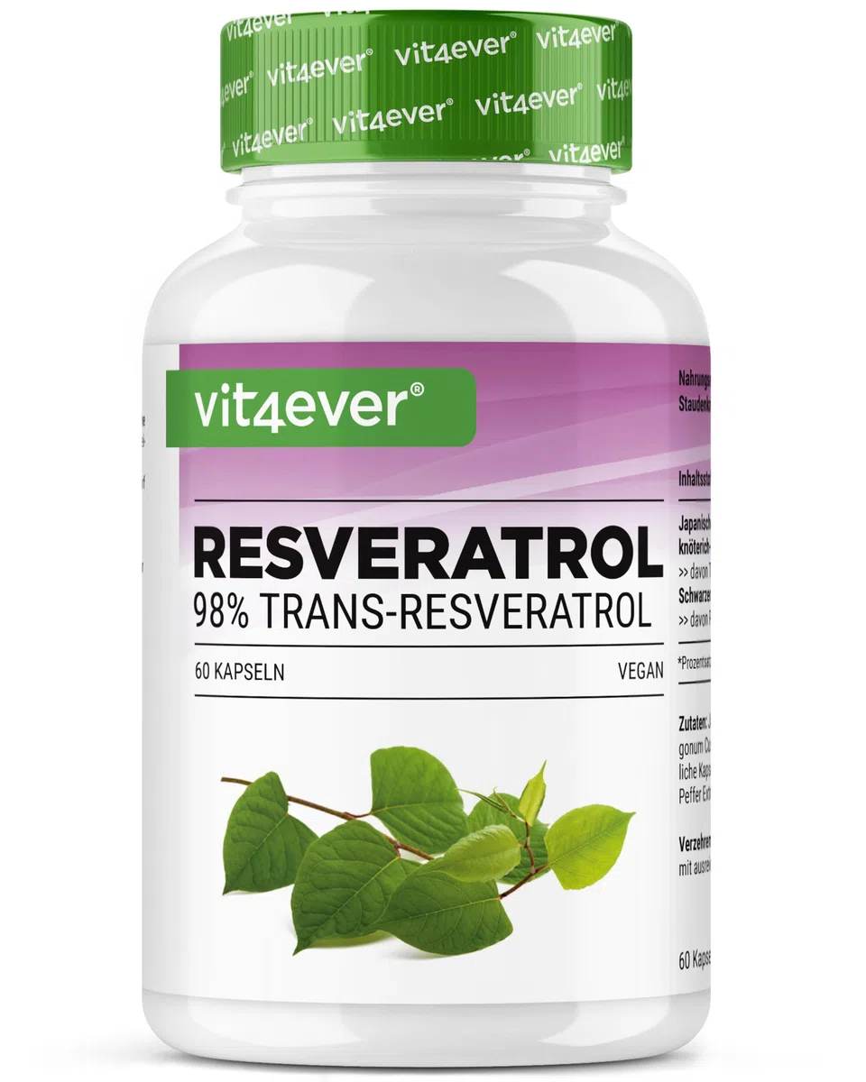 Resveratrolo - 520 mg per capsula - 98% trans-resveratrolo da estratto di radice di nodo giapponese 100:1 + piperina per una biodisponibilità ottimizzata - 60 capsule - ad alto dosaggio - vegano