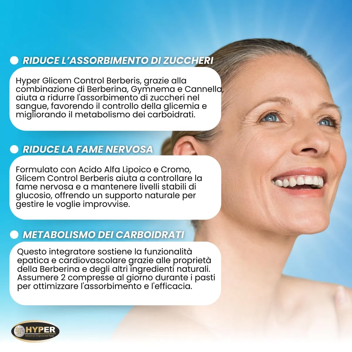 Hyper Glicem Control Berberis 60 Cpr - Integratori per Glicemia con Berberina, Gymnema, Cannella, Acido Alfa Lipoico e Cromo Picolinato - Metabolismo dei Carboidrati - Made in Italy