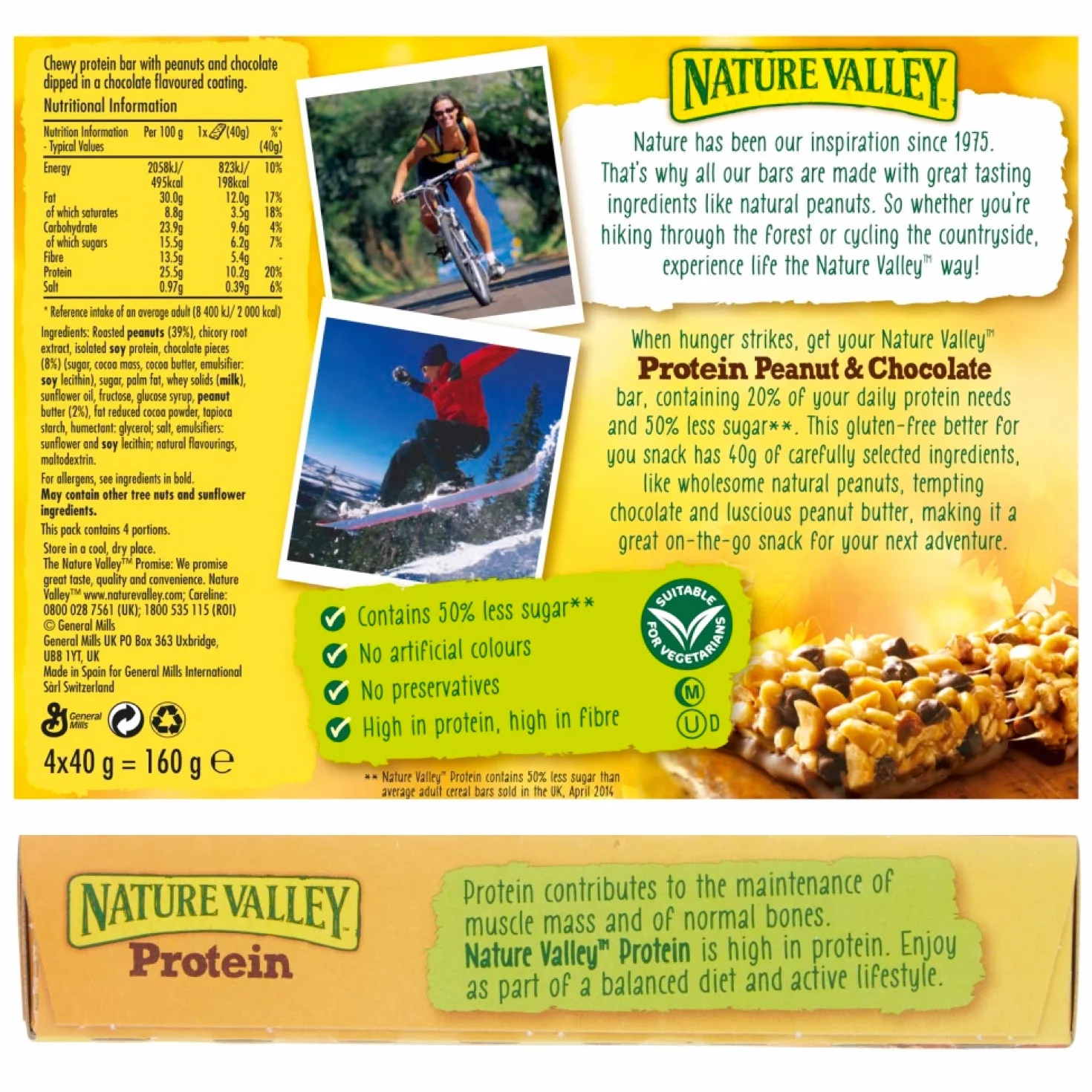 NATURE VALLEY Protein Bars, Peanut & Chocolate, 12x40g