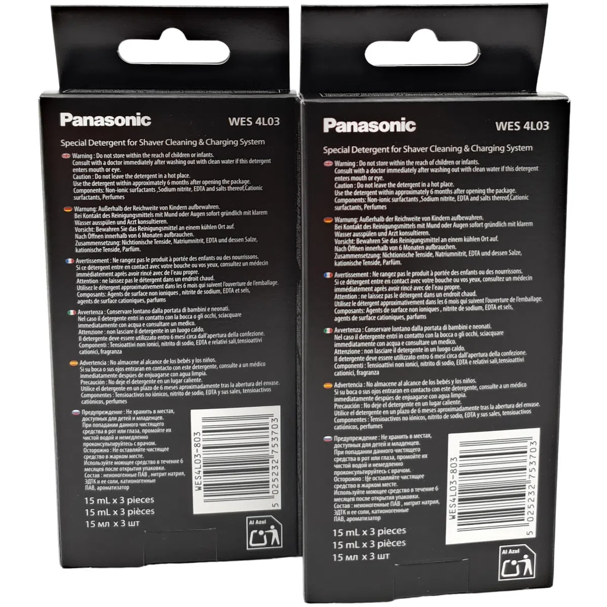 Detergente concentrato compatibile con Panasonic Clean and Charge Station WES4L03-803, set da 2 (6 x 15 ml) sacchetti concentrati ES-LS9A ES-LV9Q ES-LV9N ES-LV97 ES-LV95
