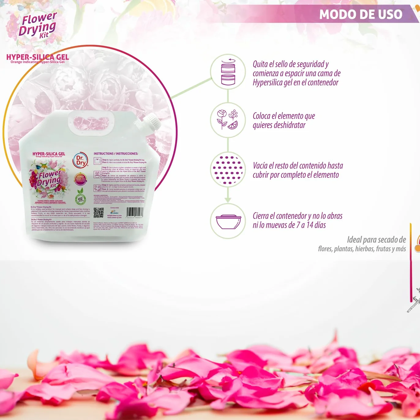 Dr. Dry - Gel di silice per essiccare fiori e frutti 5LBS (2,2 KG) - Riutilizzabbile - Sílica gel essicante - Non tossico - Cristalli di essiccante