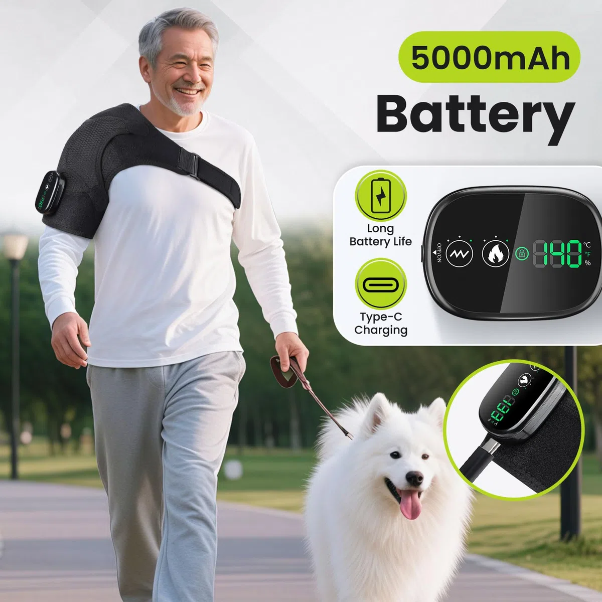 Cuscinetto Termico Senza Fili Per Massaggio Alla Spalla, Tutore Riscaldabile Con 3 Livelli Di Calore E Vibrazione, Schermo Touch E Batteria 5000mah, Adatto A Spalla Sinistra/Destra (Nero)